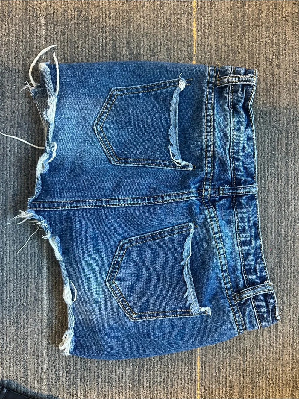 Women's Distressed Blue Denim Cutoff Shorts with Frayed Hem - Picture 3 of 3